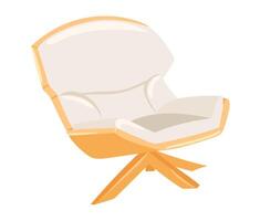 White armchair in flat design. Designer upholstery chair on wooden legs. illustration isolated. vector