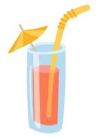 Summer cocktail in flat design. Cold drink in glass with straw and umbrella. illustration isolated. vector