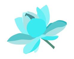 Abstract blue lotus head in flat design. Blooming flower with petals. illustration isolated. vector