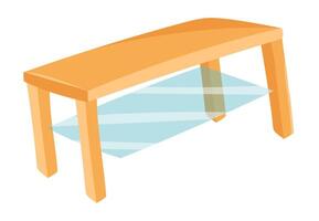 Coffee table in flat design. Furniture with wooden tabletop and glass shelf. illustration isolated. vector