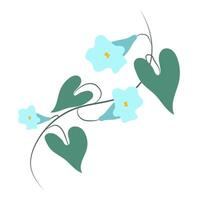 Abstract bellflowers with leaves in flat design. Blue flowers on twig. illustration isolated. vector