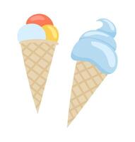 Ice creams in flat design. Cold delicious gelato and sundae balls dessert. illustration isolated. vector