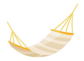Hammock in flat design. Summer striped suspended camping bed with ropes. illustration isolated. vector