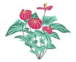 calla lirio con hojas en plano diseño. floreciente flores en arbusto follaje. ilustración aislado. vector