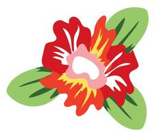 Abstract red tropical flower in flat design. Blooming hibiscus or rose head. illustration isolated. vector