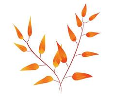 Autumn twigs with orange leaves in flat design. Bright fall branches. illustration isolated. vector