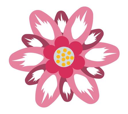 Abstract flower head in flat design. Pink and red blossom with geometry shapes. illustration isolated.