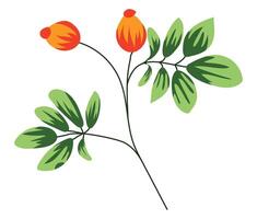 Rosehip branch with leaves in flat design. Dog rose berries on green twig. illustration isolated. vector