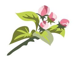 Abstract pink buds on tree branch in flat design. Beautiful springtime bloom. illustration isolated. vector