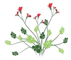 Abstract red wildflowers with leaves in flat design. Delicate blooming flowers. illustration isolated. vector