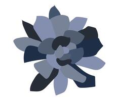 Abstract deep blue peony head in flat design. Indigo petals of rose blossom. illustration isolated. vector