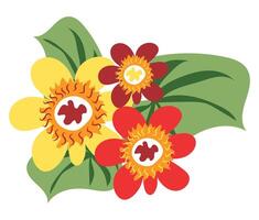 Abstract primroses flowers with leaves in flat design. Springtime flowers. illustration isolated. vector