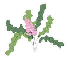 Abstract pink wildflower in flat design. Decorative blossom with leaves. illustration isolated. vector