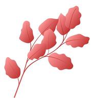 Autumn branch with red leaves in flat design. Decorative fall foliage. illustration isolated. vector