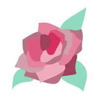 Abstract rose flower head in flat design. Pink and red blossom with leaves. illustration isolated. vector