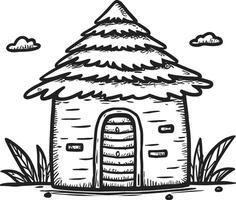 Line art The Hut doodle art vector