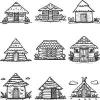 A set of the hut doodle art line art vector