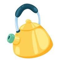 Yellow kettle in flat design. Metallic teapot, domestic kitchenware utensil. illustration isolated. vector
