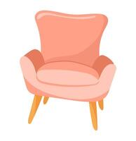 Pink armchair in flat design. Comfortable modern chair with wooden legs. illustration isolated. vector