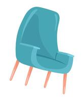 Turquoise armchair in flat design. Elegance upholstery chair on wooden legs. illustration isolated. vector