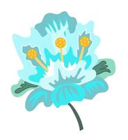 Abstract blue flower in flat design. Blooming lush blossom with green twig. illustration isolated. vector