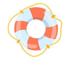 Lifebuoy with rope in flat design. Swimming rescue ring for help emergency. illustration isolated. vector