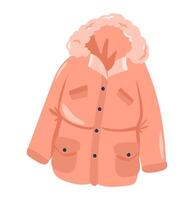 Winter jacket with pockets in flat design. Warm casual female clothing. illustration isolated. vector