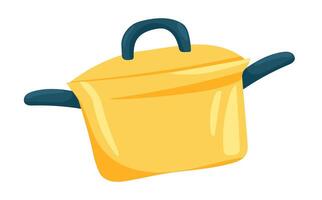 Saucepan with lid in flat design. Yellow pot for boiling and soup cooking. illustration isolated. vector