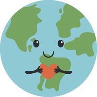 Cute planet earth with heart in hands, planet earth globe for card, banner, poster, sticker, Earth Day, planet earth clipart vector