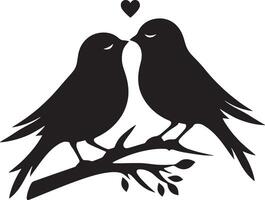 amoroso aves en el rama de un árbol clipart silueta en negro color. paloma ilustración modelo para tatuaje o láser corte. vector
