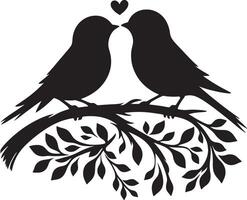 Loving birds on the branch of a tree clipart silhouette in black colour. Dove illustration template for tattoo or laser cutting. vector