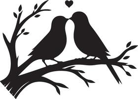 amoroso aves en el rama de un árbol clipart silueta en negro color. paloma ilustración modelo para tatuaje o láser corte. vector