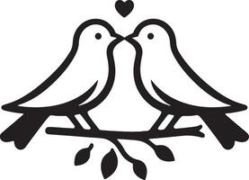 Loving birds on the branch of a tree clipart silhouette in black colour. Dove illustration template for tattoo or laser cutting. vector