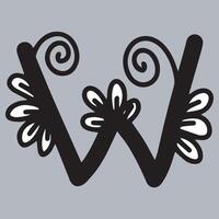 alfabeto w. floral ornamental alfabeto, inicial letra w. educación y divertido para niños. vector