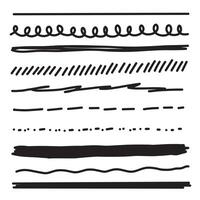 Set of lines, hand drawn dividers, doodle underlines, different thickness brush stripes. scribble lines. vector