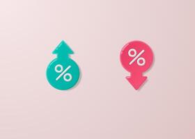 The concept of low price icons with percentages with up and down arrows. vector