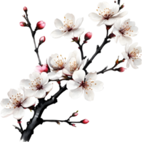 Cherry blossom branch with several soft, detailed flowers. AI-Generated. png