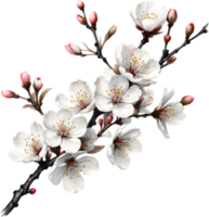 Cherry blossom branch with several soft, detailed flowers. AI-Generated. png