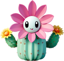 A blooming cactus with a surprised expression. Ai-generated. png
