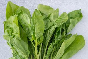 Spinach green leaves on salad. photo