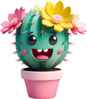 A blooming cactus with a surprised expression. Ai-generated. png