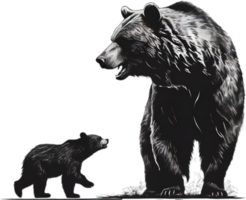 A drawing of a ferocious bear with her cub. Ai-Generated. png