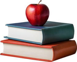 A stack of colorful books with a red apple on top. Mothers Day clipart. AI-Generated. png