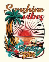 Sunshine vibes ocean tides, summer t shirt design art vector