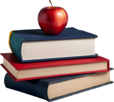 A stack of colorful books with a red apple on top. Mothers Day clipart. AI-Generated. png