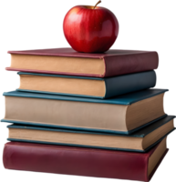 A stack of colorful books with a red apple on top. Mothers Day clipart. AI-Generated. png