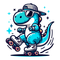 Cute funny dinosaur rides on rollers png