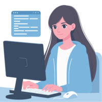 Cartoon character with the desk working concept illustration png