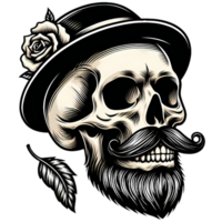 Skull with beard and mustache png