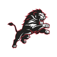 The lion is boldly illustrated in black and red png